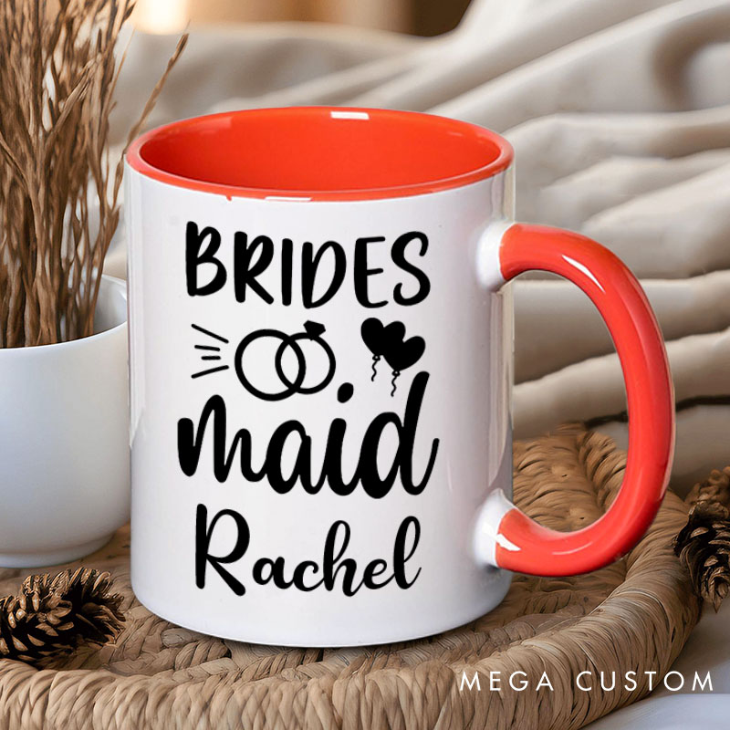 Personalized Bridesmaid with Ring and Heart Balloon Mug Maid of Honor Mug with Name Bachelorette Party Mug Bridesmaid Proposal Gift Bridal Shower Mug