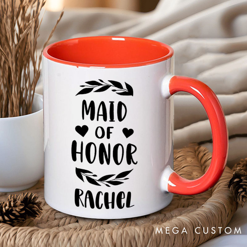 Personalized Maid of Honor with Wreath and Heart Mug Bridesmaid Mug with Name Bachelorette Party Mug Bridesmaid Proposal Gift Bridal Shower Mug
