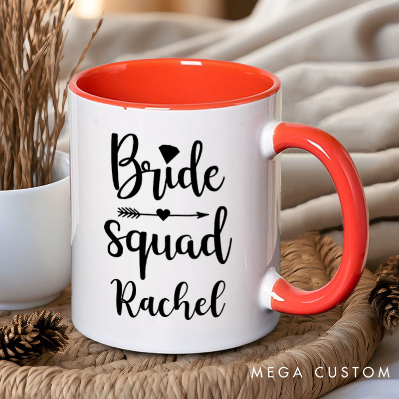 Personalized Bride Squad with Diamond Mug Bridesmaid Mug with Name Maid of Honor Bachelorette Party Mug Bridesmaid Proposal Gift Bridal Shower Mug