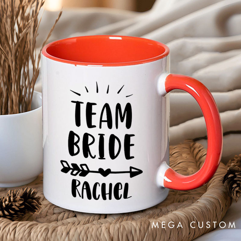 Personalized Team Bride with Heart Arrow Mug Bridesmaid Name Mug Maid of Honor Mug Bachelorette Party Mug Bridesmaid Proposal Gift Bridal Shower Mug