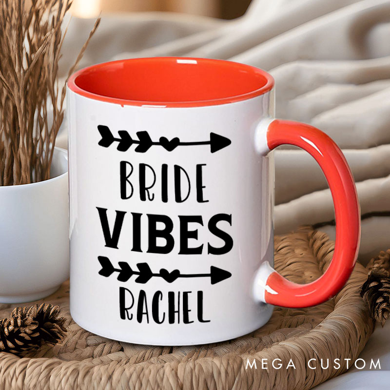Personalized Bride Vibes with Heart Arrow Mug Bridesmaid Name Mug Maid of Honor Mug Bachelorette Party Mug Bridesmaid Proposal Gift Bridal Shower Mug