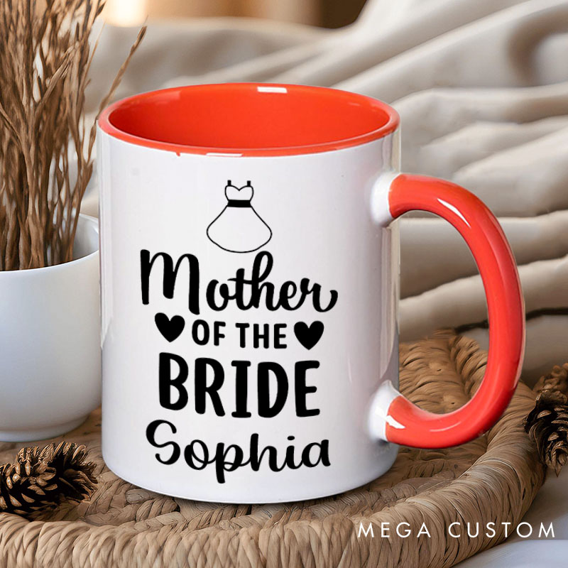 Personalized Mother of the Bride Mug Mother of the Groom Mug Bow Tie and Dress Mug Bachelorette Party Mug MOG MOB Gift Wedding Mug