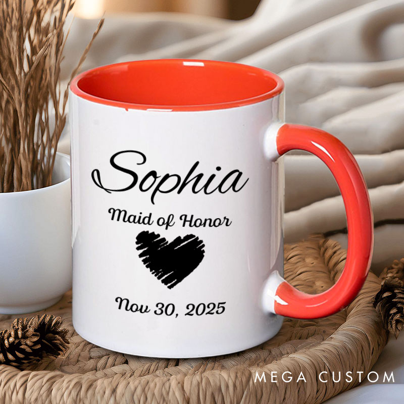 Personalized Bridesmaid with Heart Mug Bridesmaid Name Mug Maid of Honor Bachelorette Party Mug Bridesmaid Proposal Gift for Her Bridal Shower Mug