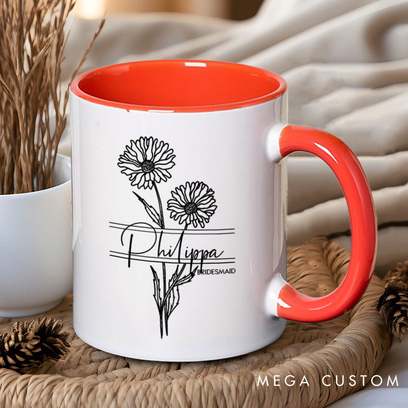 Personalized Beauty Bridesmaid Birth Flower Mug Maid of Honor Name Mug Bachelorette Party Mug Bridesmaid Proposal Gift for Her Bridal Shower Mug