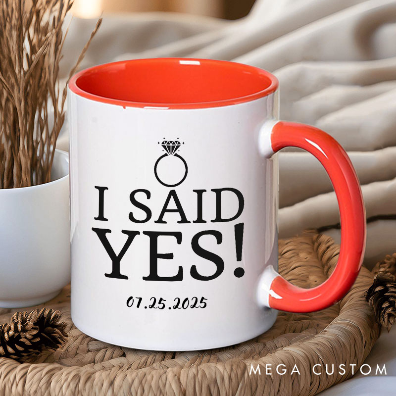 Personalized I Asked and I Said Yes Two Tone Color Mugs for Engagement Couple