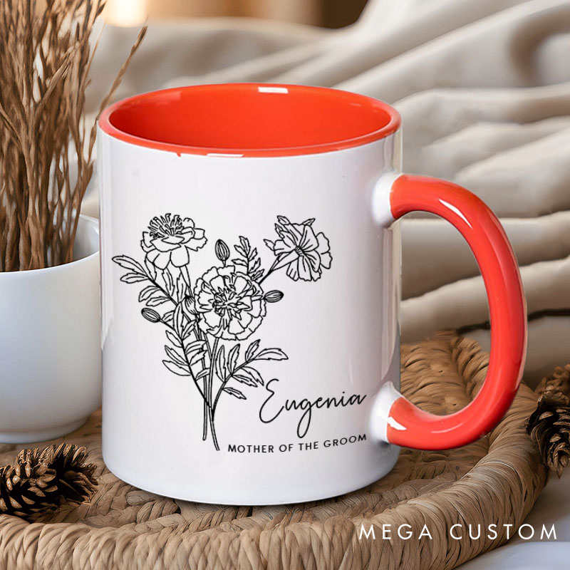Personalized Elegant Bridesmaid Birth Flower Mug Maid of Honor Month Flower Mug Bachelorette Party Mug Mother of the Bride Groom Mug Bridal Shower Mug