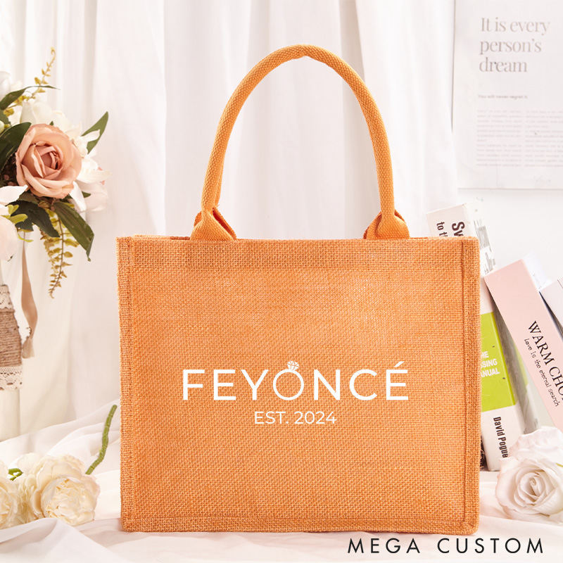 Personalized Funny Feyonce Colorful Burlap Tote Bag for Fiancee