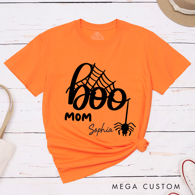 Personalized Halloween Boo Mom Spider Web Design Classic T-shirt