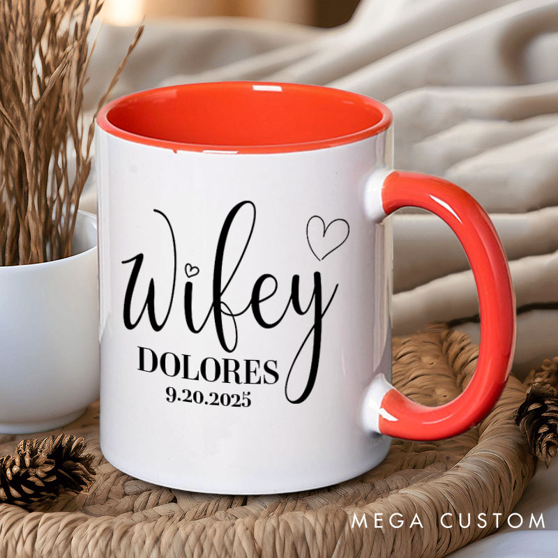 Personalized Couple Hubby and Wifey with Heart Mug Custom Couple Name and Date Mug Valentine's Day Mug for Husband Wife Hubby Wifey