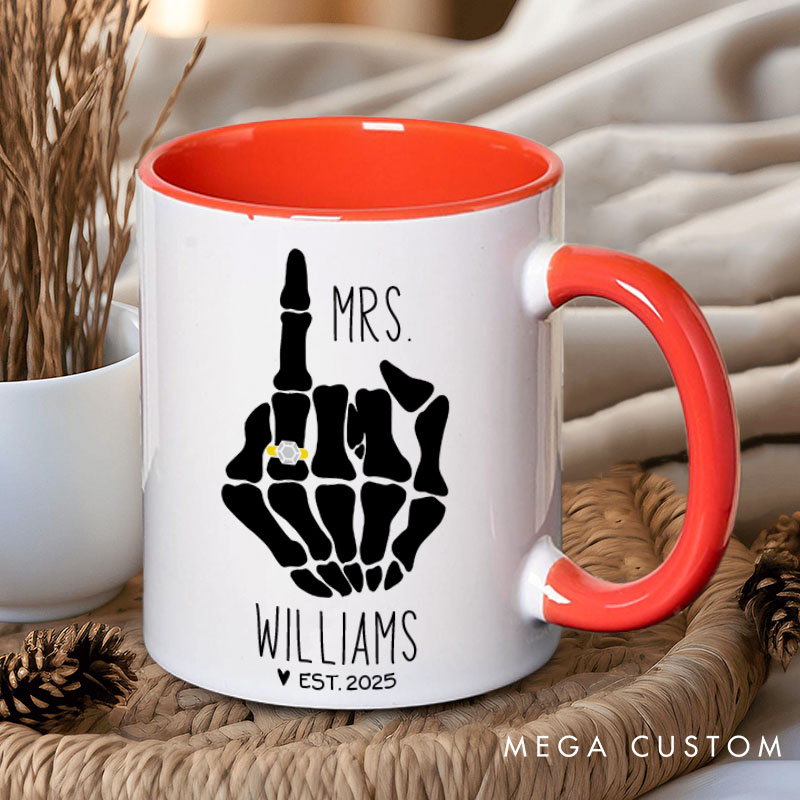 Personalized Couple Wedding Mr. and Mrs. with Skeleton Hand Mug Custom Engagement Mug with Name Valentine's Day Mug for Husband Wife Hubby Wifey