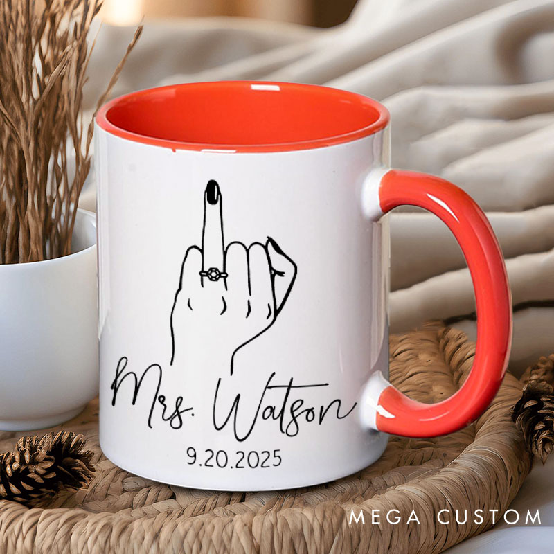 Personalized Couple Wedding Mr. and Mrs. with Line Hand Mug Custom Minimalist Engagement Mug Valentine's Day Mug for Husband Wife Hubby Wifey