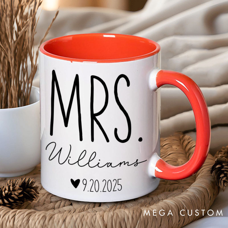Personalized Couple Classic Mr. and Mrs. Mug with Name and Date Newlywed Mug for Her Him Valentine's Day Mug for Husband Wife Hubby Wifey