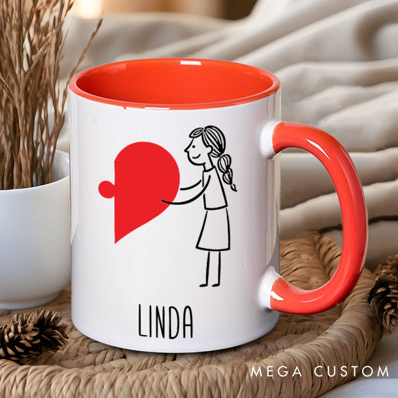 Personalized Couple Heart Puzzle Mug Custom Couple Name Coffee Mug Valentine's Day Mug for Husband Wife Boyfriend Girlfriend
