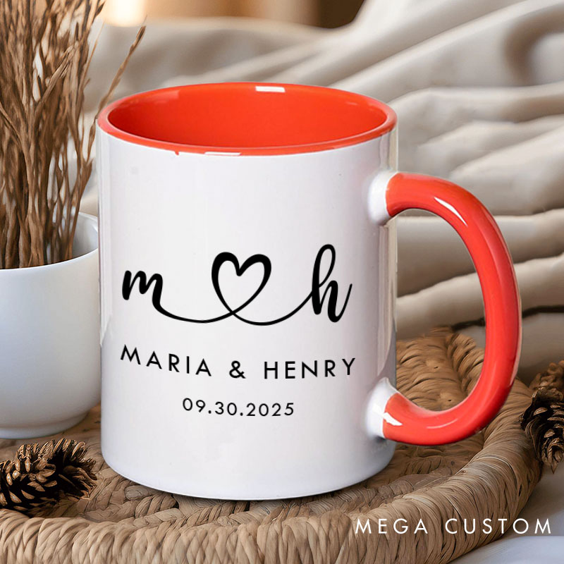 Personalized Couple Initials Heart Mug Custom Couple Name Coffee Mug with Date Valentine's Day Mug for Husband Wife Boyfriend Girlfriend
