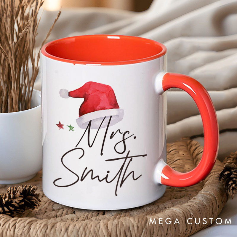 Personalized Couple Mr. and Mrs. with Christmas Hat Mug Custom Couple Xmas Coffee Mug with Name Christmas Mug for Husband Wife Hubby Wifey