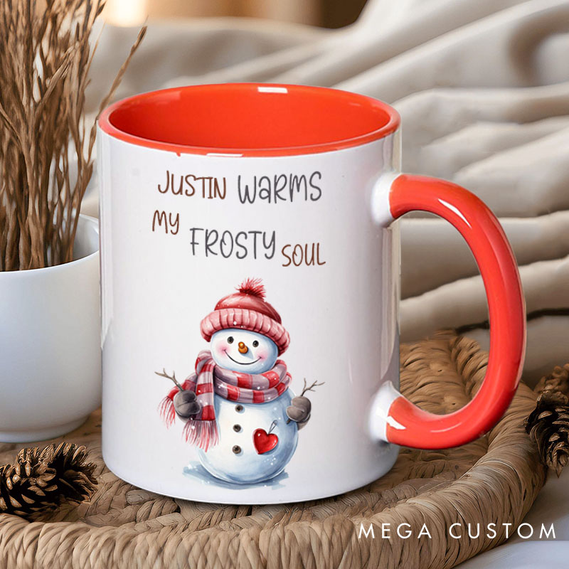 Personalized Couple She Melts My Icy Heart and He Warms My Frosty Soul Christmas Mug Couple Name Xmas Coffee Mug for Husband Wife Boyfriend Girlfriend