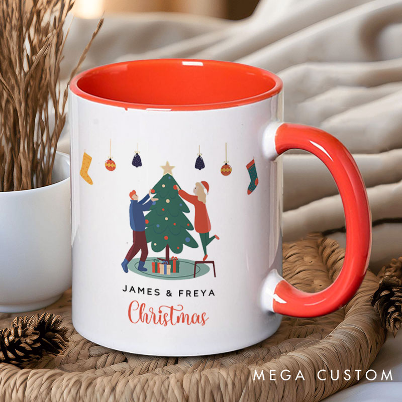 Personalized Couple Decorating a Christmas Tree Mug Custom Couple Name Xmas Coffee Mug Christmas Mug for Husband Wife Boyfriend Girlfriend