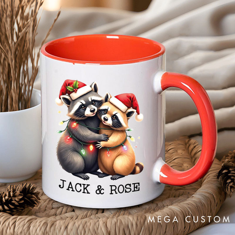 Personalized Couple Raccoon Christmas Mug Custom Couple Name Xmas Coffee Mug Christmas Mug for Husband Wife Boyfriend Girlfriend
