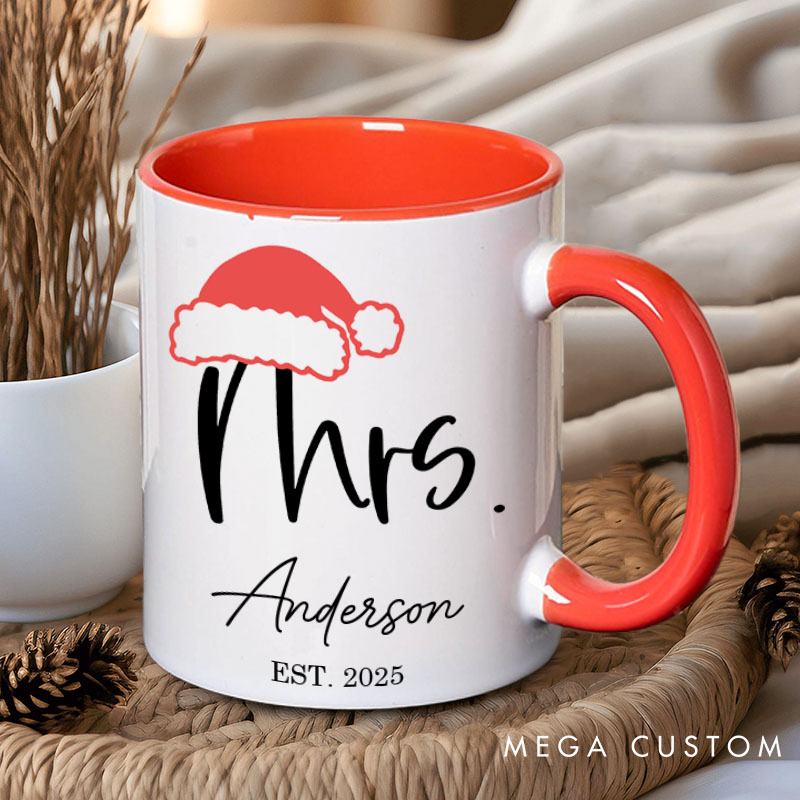 Personalized Couple Elegant Mr. and Mrs. with Christmas Hat Mug Custom Couple Name Xmas Coffee Mug Christmas Mug for Husband Wife Boyfriend Girlfriend