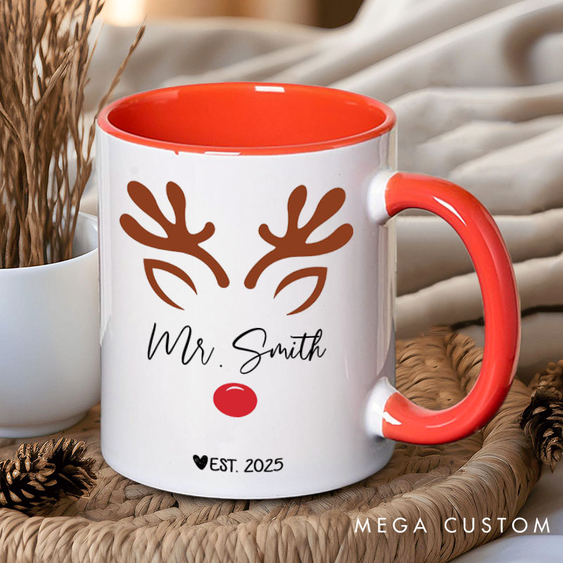 Personalized Couple Mr. and Mrs. with antler Christmas Mug Custom Couple Name Xmas Coffee Mug Christmas Mug for Husband Wife Boyfriend Girlfriend