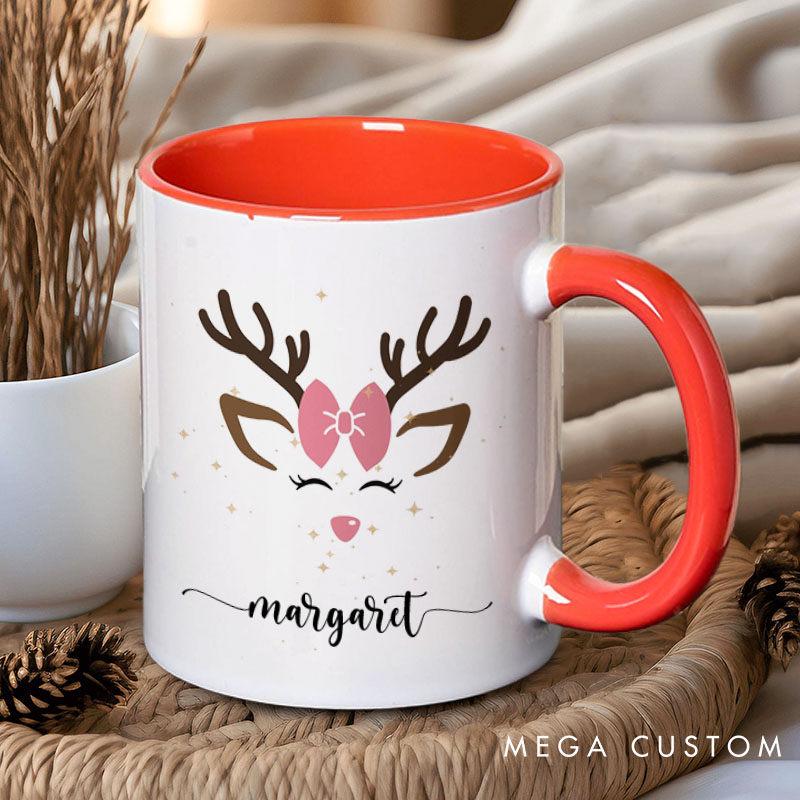 Personalized Couple Cute Christmas Reindeer Mug Custom Couple Name Xmas Coffee Mug Christmas Mug for Husband Wife Boyfriend Girlfriend