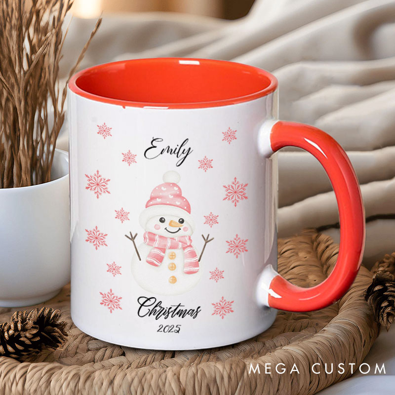 Personalized Couple Cute Christmas Snowman Mug Custom Couple Name Xmas Snowflake Coffee Mug Christmas Mug for Husband Wife Boyfriend Girlfriend