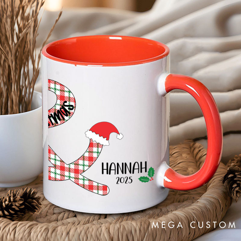 Personalized Couple Plaid with Christmas Hat Mug Custom Couple Name Xmas Coffee Mug Christmas Mug for Husband Wife Boyfriend Girlfriend
