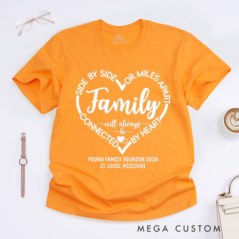Personalized Family Reunion Side By Side Miles Apart Family Shirt With Custom Name Date and Destination Unisex T-shirt