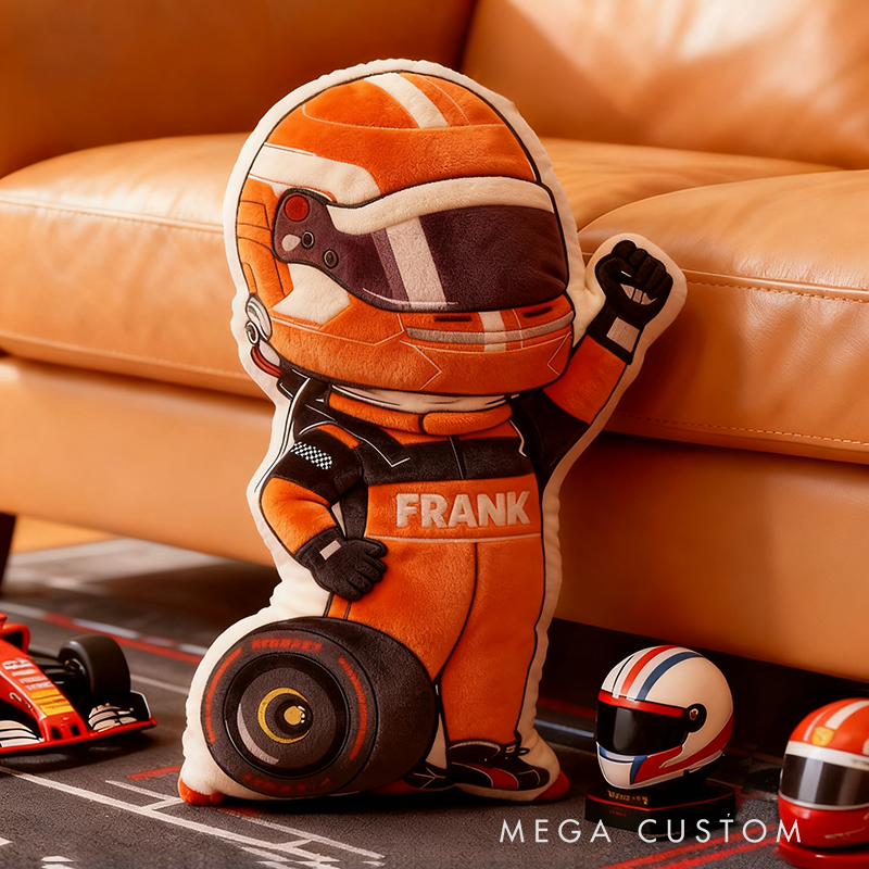 Personalized Racer and Tires Throw Pillow Custom Name Design Cushion Gift for Racers and Racing Lovers