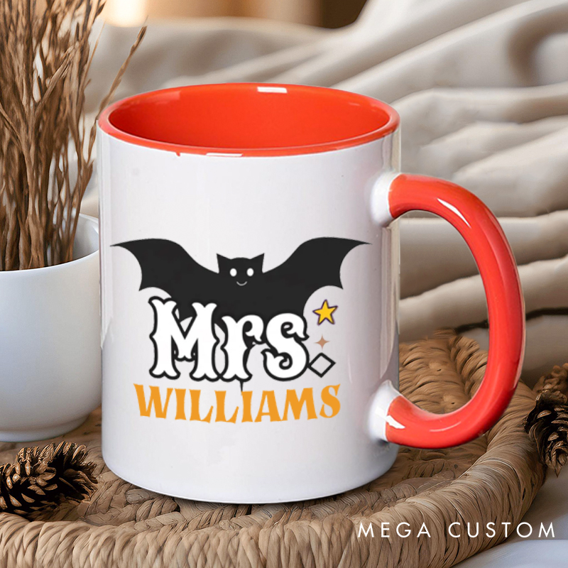 Personalized Mr. and Mrs. Bat Design with Halloween Theme Couple Mugs 