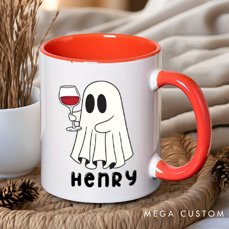 Personalized Cute Couple Ghosts with Wine Glasses Halloween Couple Mugs 