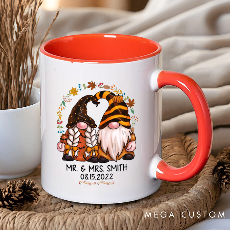 Personalized Mr and Mrs Autumn Gnome Couple Halloween Couple Mugs