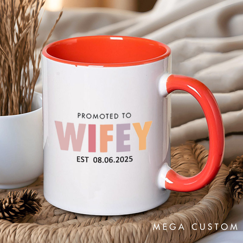 Personalized Playful Promoted to Hubby and Wifey Matching Wedding Couple Mugs