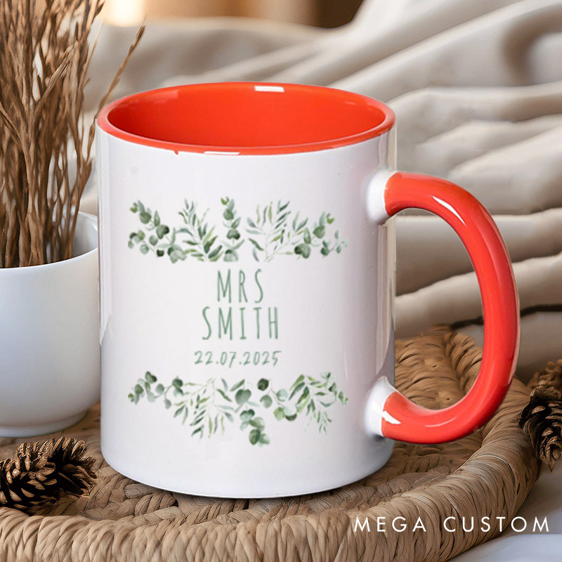 Personalized Elegant Botanical Mr and Mrs Wedding Couple Mugs