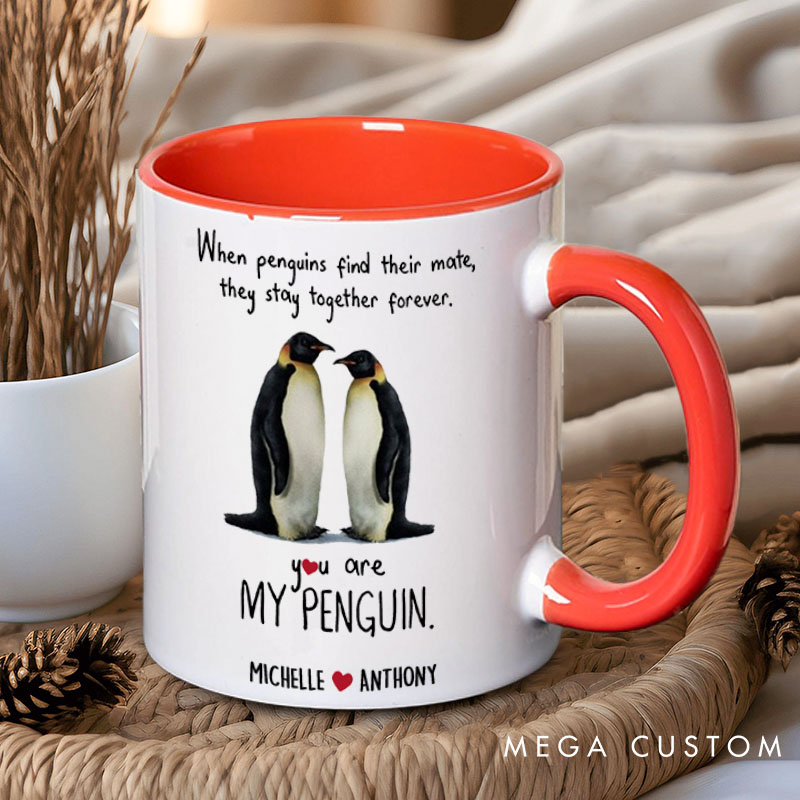 Personalized Couple You are My Penguin Mug Custom Couple Name Mug Couple Heart Valentine's Day Mug for Husband Wife Boyfriend Girlfriend