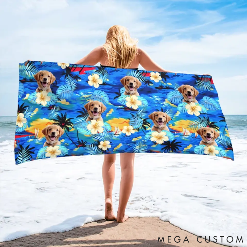 Personalized Pet Lover Custom Photo Furry Friends and Sunny Days Beach Towel