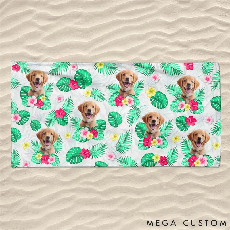 Personalized Pet Lover Custom Photo Ready to Get a Tan Beach Towel