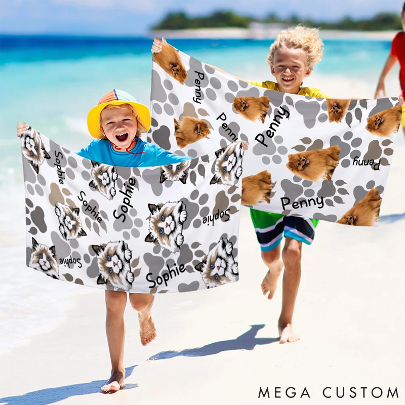 Personalized Pet Lover Pet Photo Paw Print Quick Dry Beach Towel