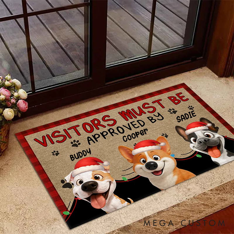 Personalized Dog Lover Approved by Dog Cartoon Christmas Doormat