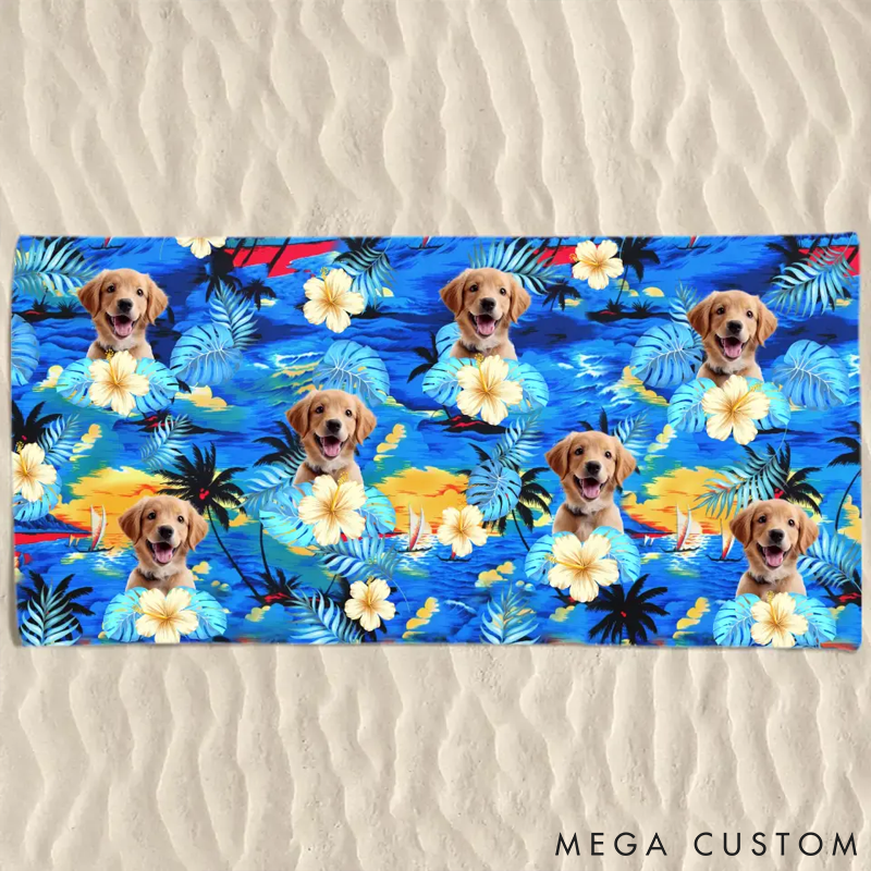 Personalized Pet Lover Custom Photo Furry Friends and Sunny Days Beach Towel