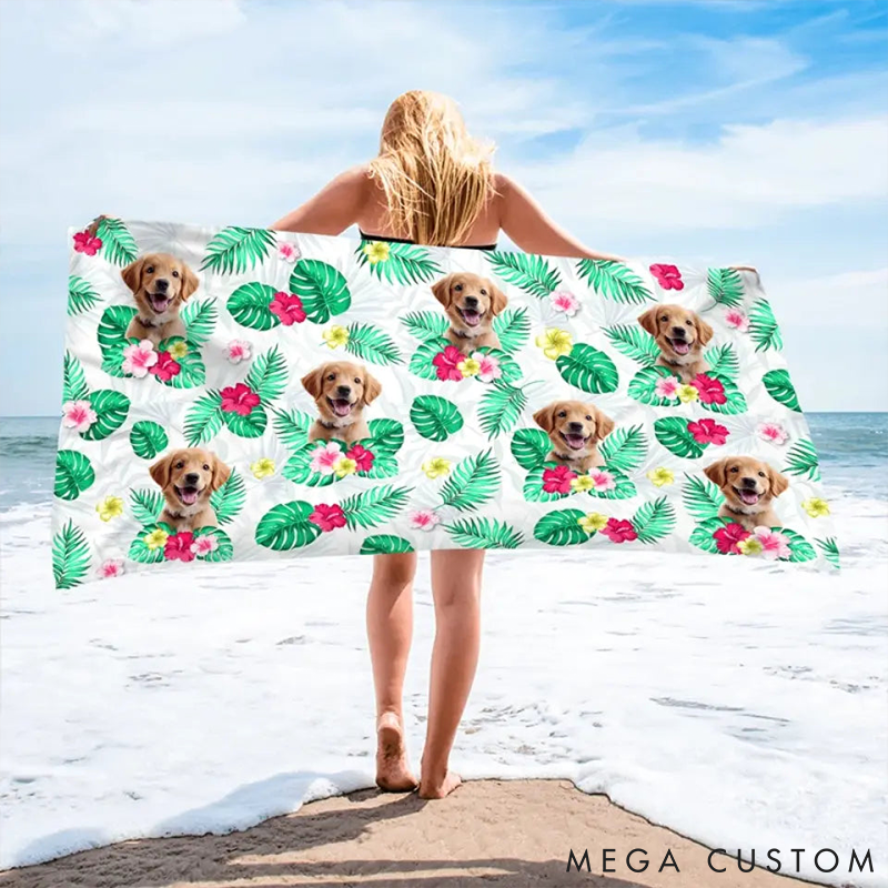 Personalized Pet Lover Custom Photo Ready to Get a Tan Beach Towel