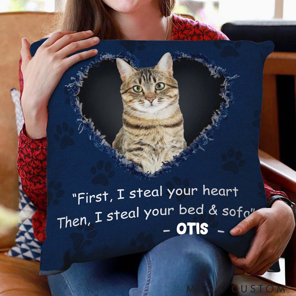 Personalized Pet Lover Custom Photo Pet Steal Your Heart Throw Pillows