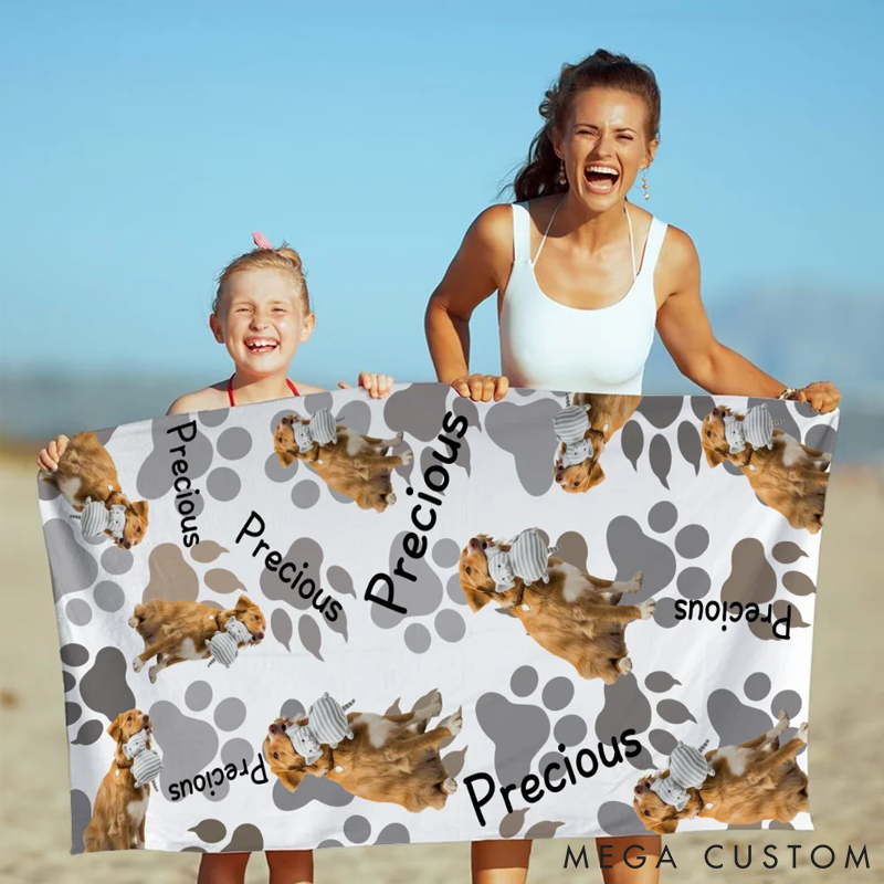 Personalized Pet Lover Pet Photo Paw Print Quick Dry Beach Towel