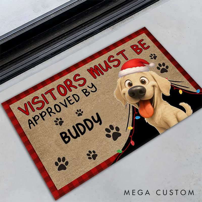 Personalized Dog Lover Approved by Dog Cartoon Christmas Doormat