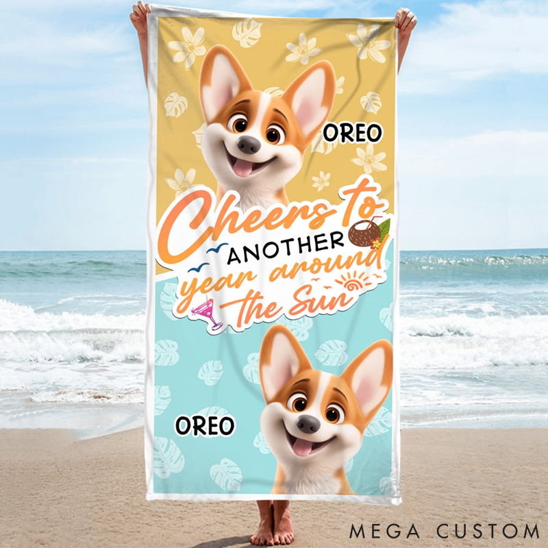 Personalized Dog Lover another Year Around the Sun Beach Towel