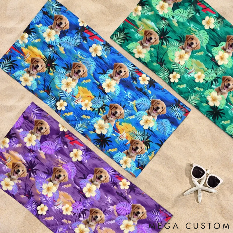 Personalized Pet Lover Custom Photo Furry Friends and Sunny Days Beach Towel