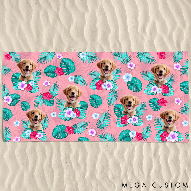 Personalized Pet Lover Custom Photo Ready to Get a Tan Beach Towel