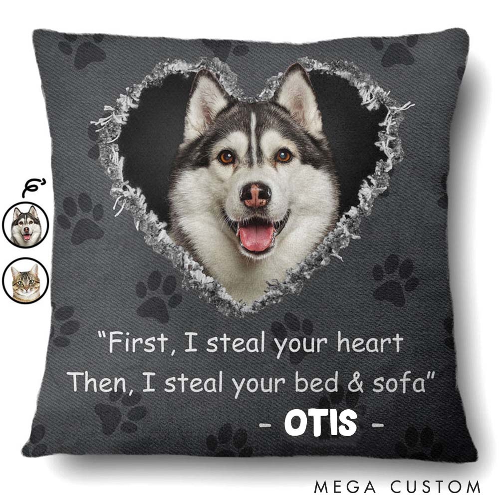 Personalized Pet Lover Custom Photo Pet Steal Your Heart Throw Pillows