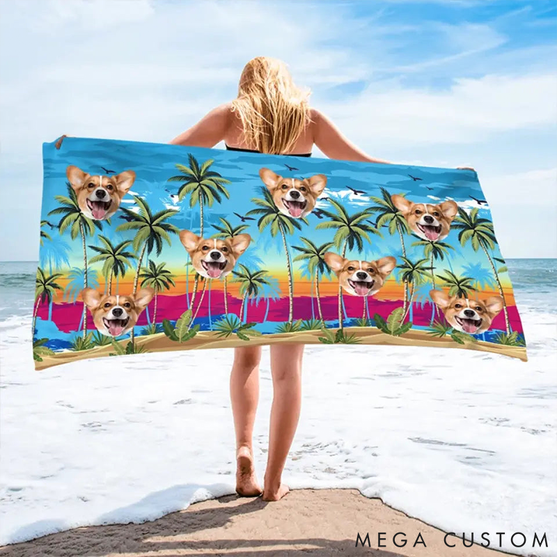 Personalized Pet Lover Custom Photo Love the Sun and Get a Tan Beach Towel
