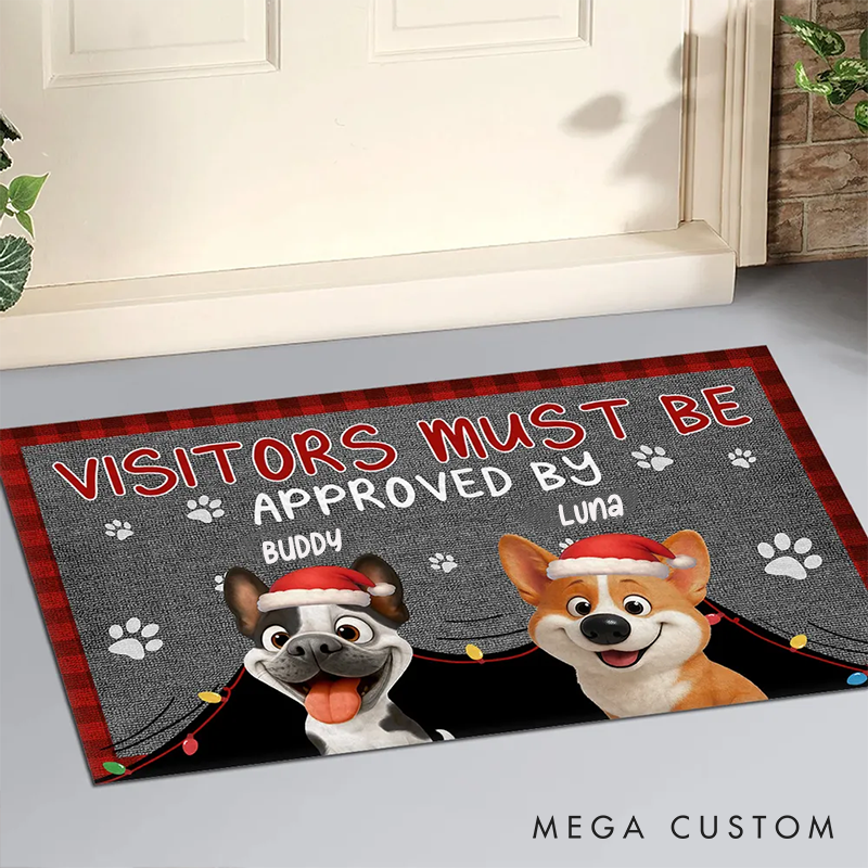 Personalized Dog Lover Approved by Dog Cartoon Christmas Doormat